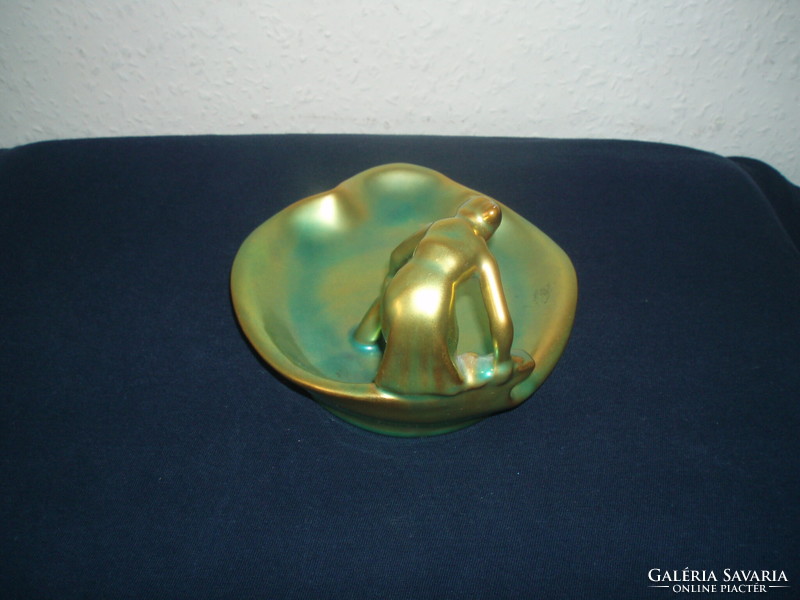 Lajos Mack: water-immersing woman - Zsolnay eozin bowl, marked, flawless, 5.5x14x9 cm postage included in the price!!