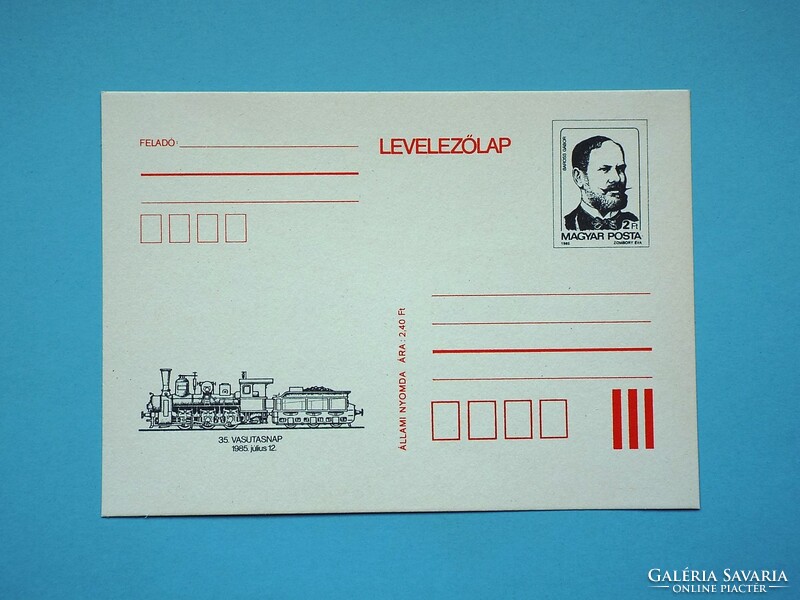 Díjjegyes levelezőlap (M2/3) - 1985. 35. Vasutasnap