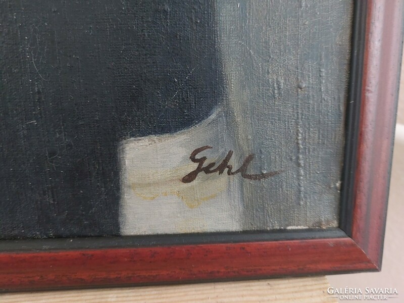 (K) Géhl Zoltán jelzéssel kisfiú kutyával festmény 55x64 cm kerettel
