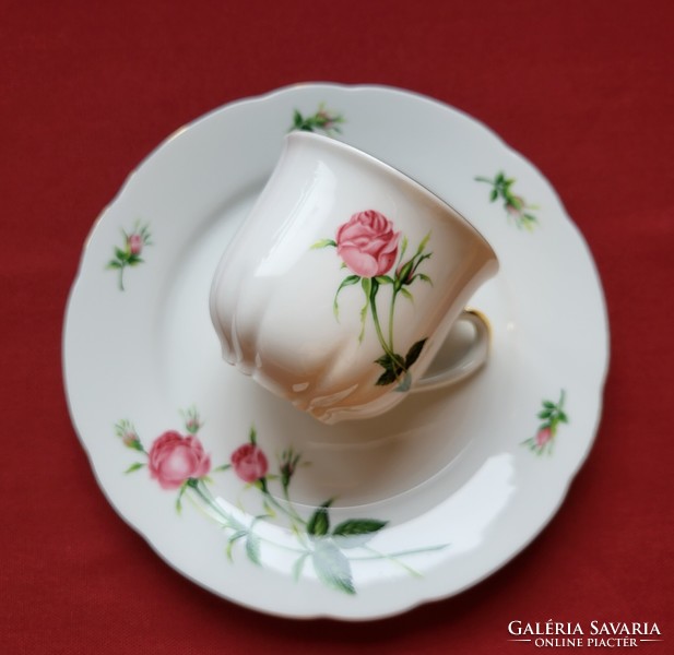 Christineholm Rose német porcelán kávés teás reggeliző szett csésze kistányér tányér rózsa mintával