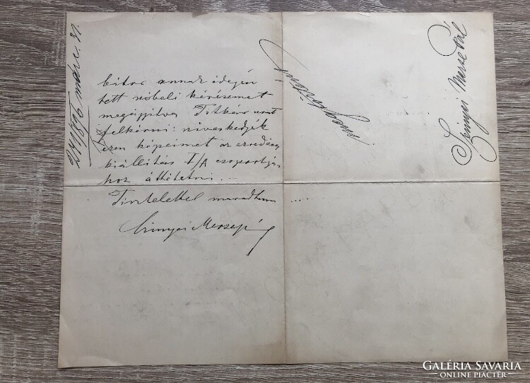 Original handwritten and signed letter of painter Pál Szinyei Merse to Dezsó Ambrozovich