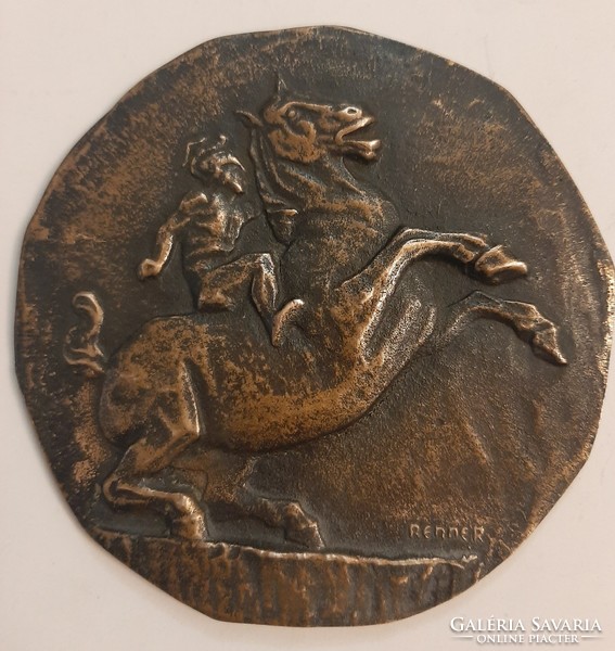 Kálmán Renner (1927-1994) rare international equestrian competition Sopron bronze commemorative plaque 10 cm