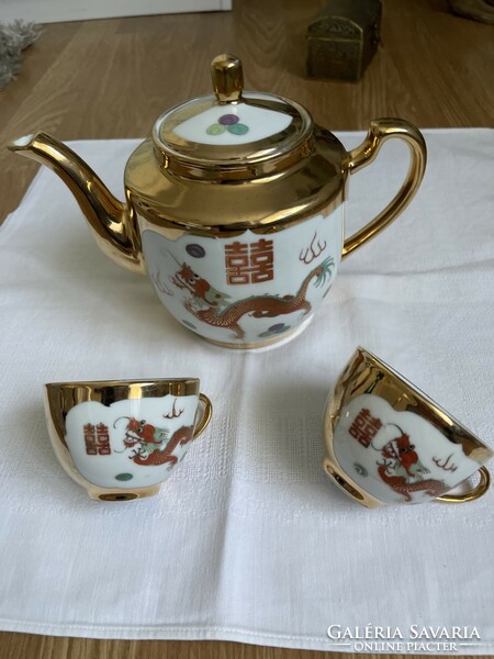 Tündéri két személyes Kina teás készlet sárkányos, tűzmadaras,  porcelán.