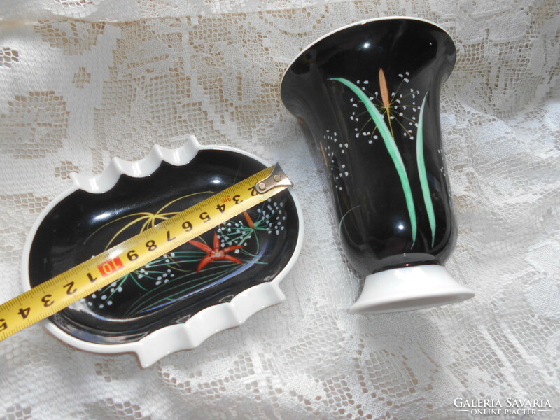 2 db Bakos Éva porcelán (Herendi festő)  váza +tálka- az ár a 2 db-ra vonatkozik