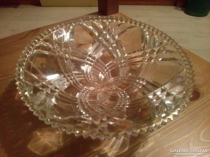 Flawless etched glass bowl, crystal bowl on legs, 1980