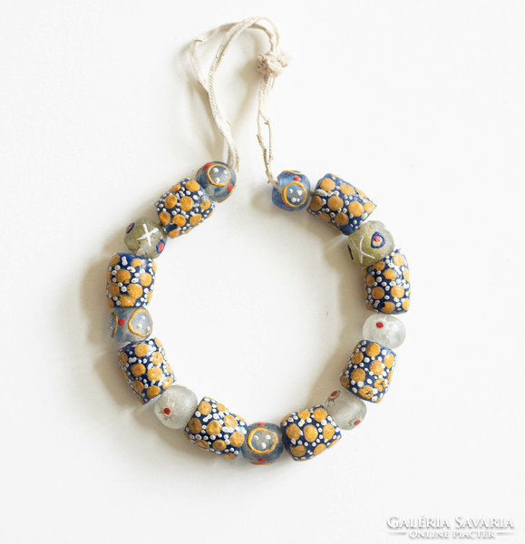 Kézműves afrikai üveg gyöngyszemekből fűzött karkötő / nyaklánc - törzsi etno boho folk art