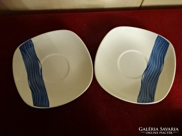 Italian porcelain, blue striped tea cup coaster, two pieces, size 14.7x14.7 cm. Jokai.