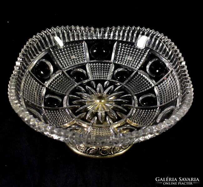 Crystal serving bowl with silver-plated decorative base