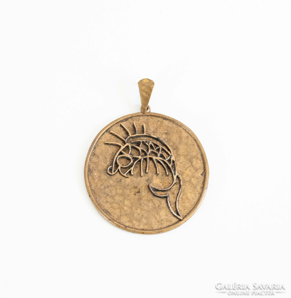 Retro metal pendant - fish figurine craftsman jewelry - in the style of János Percz