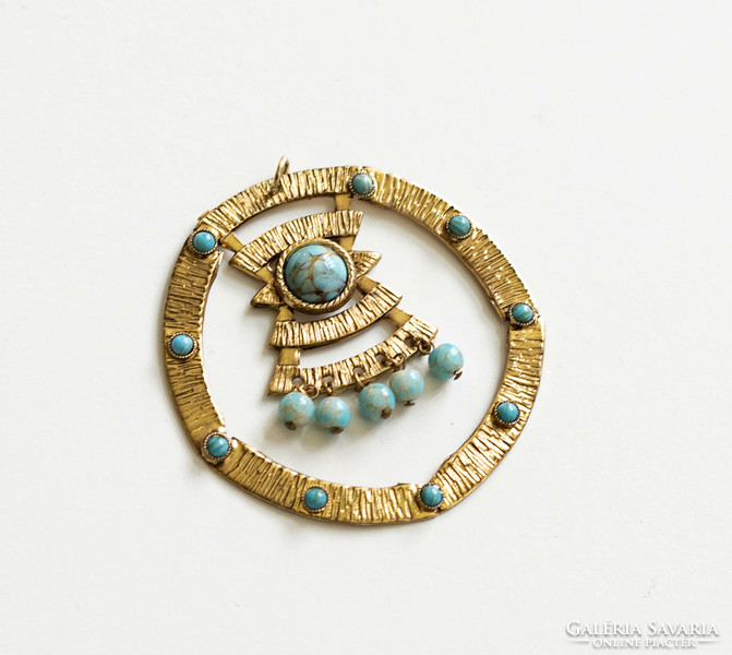 Vintage ethno pendant with turquoise beads - necklace - bohemian ethno boho folk art