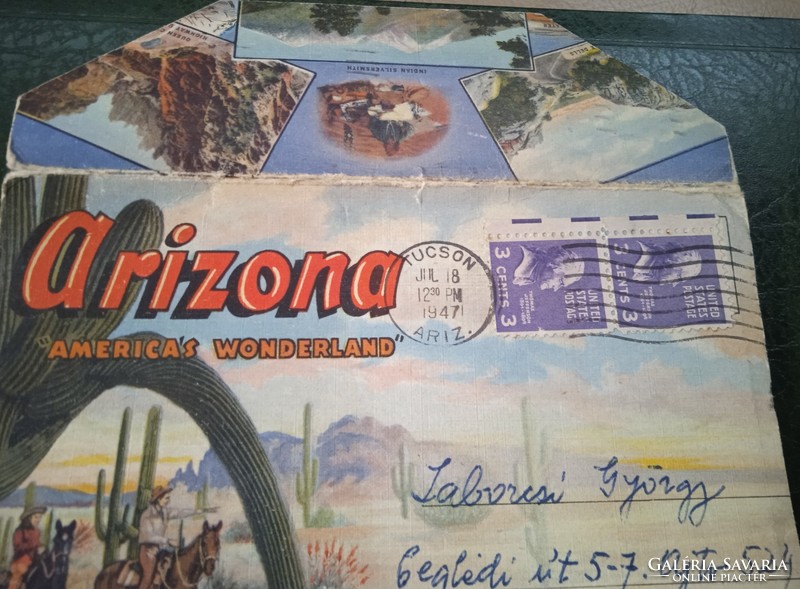 Old letter envelope Leporello with 9 x 2 sided landscape drawing life portrait with drawings lithographs from Arizona 1957