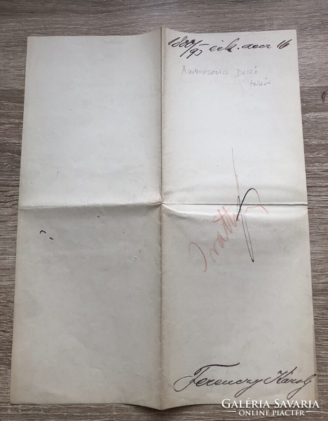Original handwritten and signed letter of painter Károly Ferenczy to Dezsó Ambrozovics