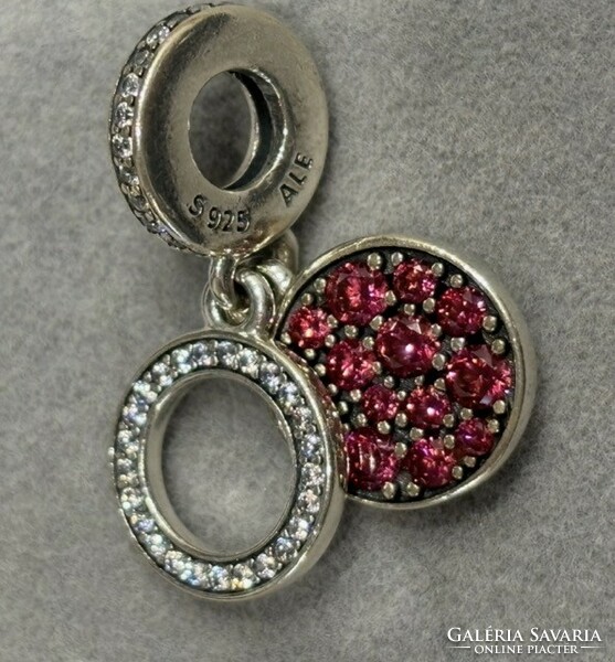 Pandora silver pendant charm with red stones