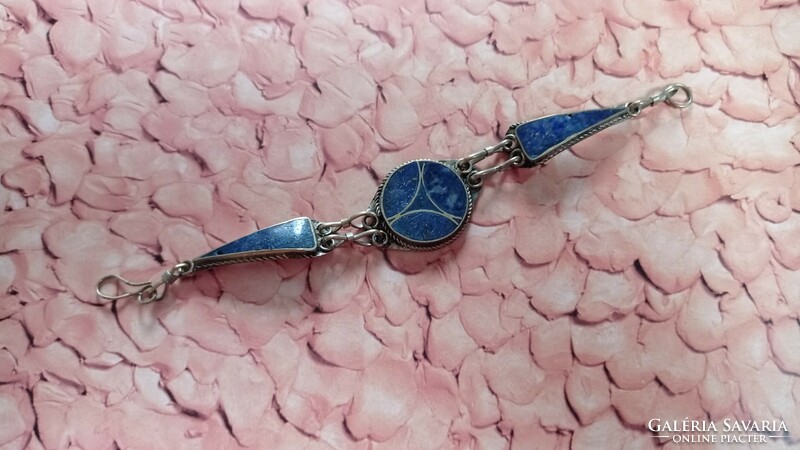 Old metal bracelet with blue stone decoration, oriental style women's jewelry with lapis lazuli?