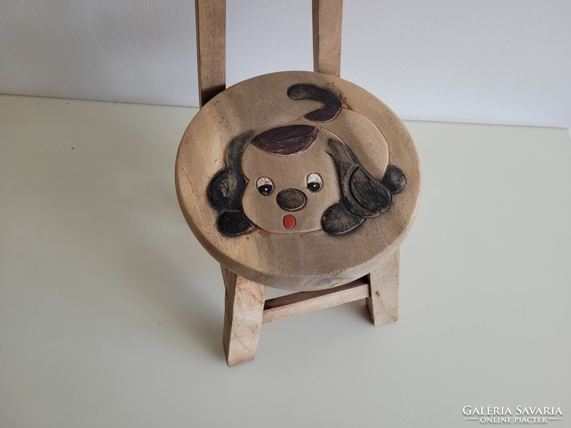 Retro wooden children's chair dog pattern small children's chair seat