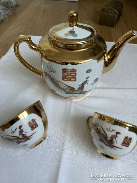 Tündéri két személyes Kina teás készlet sárkányos, tűzmadaras,  porcelán.