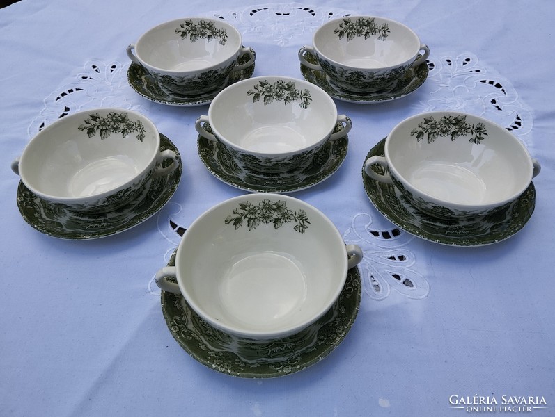 English green soup cups with coasters in excellent condition