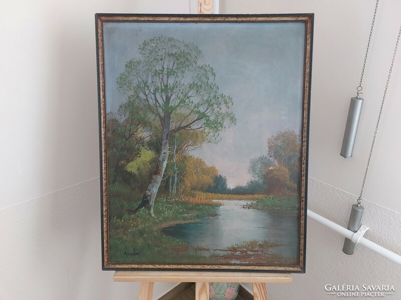 (K) signed landscape painting with frame 58x71 cm