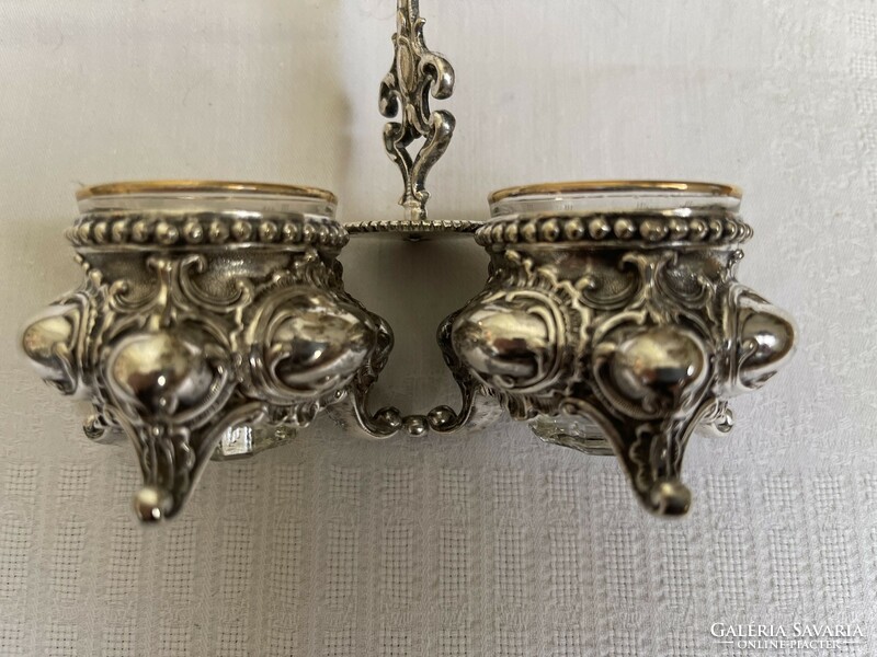Old baroque double spice holder with glass inserts.