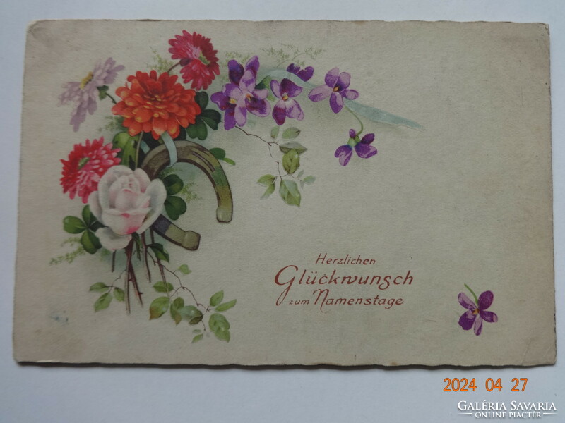 Old, antique graphic name day greeting card, postmarked