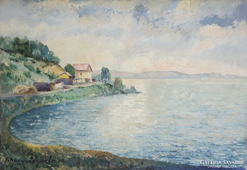 Lajos János Tihanyi (1892-1957) Balaton landscape 100x70cm | quiet Badacsony landscape