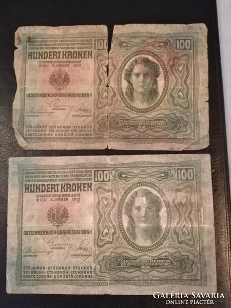 2 pieces of 100 crowns 1912