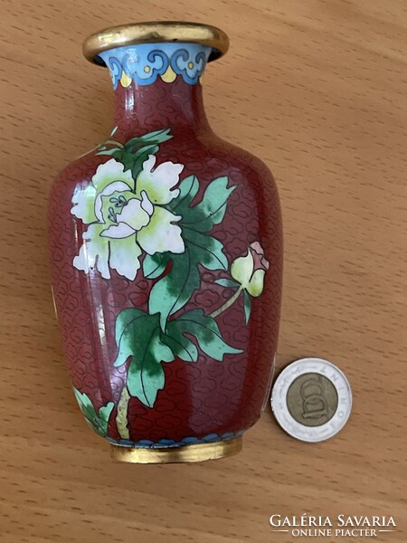 Dreamy enameled copper chinese vase with flowers.