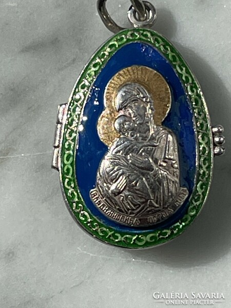 Beautiful orthodox openable charm holder, silver fire-enamelled pendant.
