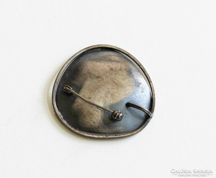 Retro metal brooch and pendant in one with mother-of-pearl inlay industrial jewelry - lapel pin, pin