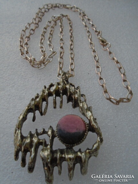 Scandinavian craftsman pendant with long chain and malachite gemstone pendant m: 6 x 4.1 cm chain 80 cm
