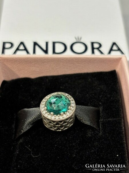 Pandora green shining heart silver charm