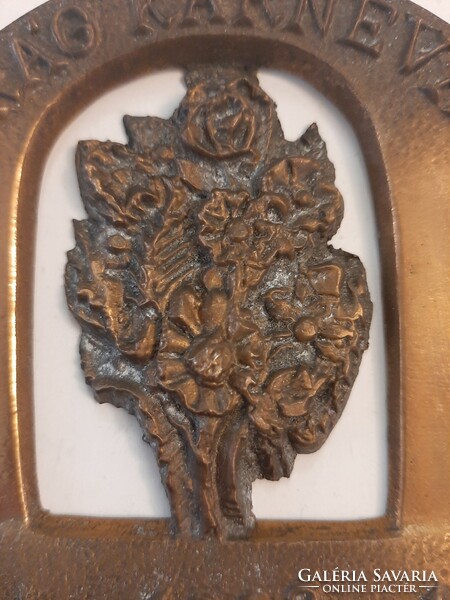 1988 Debrecen flower carnival copper v. Bronze commemorative plaque 10 cm in its own box, marked and signed