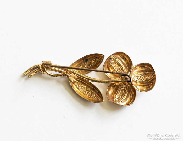 Antique floral brooch - vintage brooch, pin with rhinestones