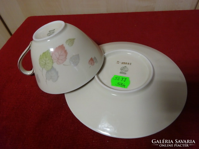 Bavaria German porcelain teacup + saucer, leaf pattern, diameter of the saucer 15 cm. Jokai.