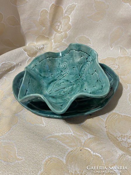 Ceramic bowl with matching oval plate