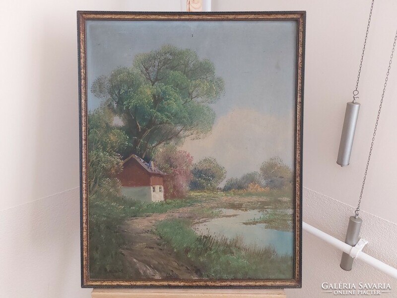 (K) signed landscape painting with frame 58x71 cm
