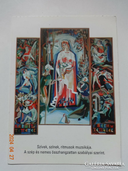 Régi grafikus vallásos üdvözlő képeslap, postatiszta (Szent Erzsébet) - Prokop Péter rajz, 1962