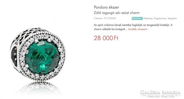 Pandora Zöld ragyogó szív ezüst charm