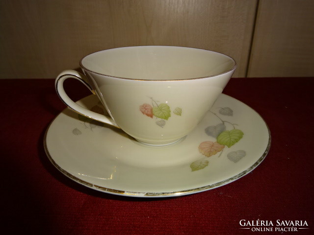Bavaria német porcelán teáscsésze + alátét, levélmintás, az alátét átmérője 15 cm. Jókai.