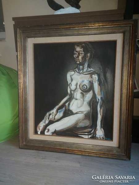 Jacques Ransy (1947-), akt festmény, olaj, vászon, 60x70 cm, kerettel 82x92 cm