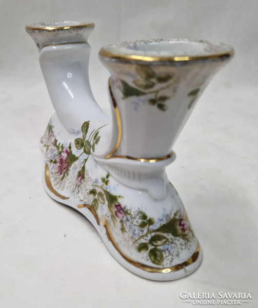 Dekoratív Chodziez porcelán két ágú gyertyatartó rózsa míntával aranyozással hibátlan állapotban
