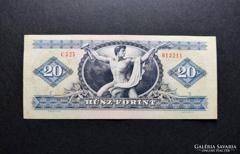 Nyomdahibás! 20 Forint 1975, EF, felcsúszott hátlapi nyomat.