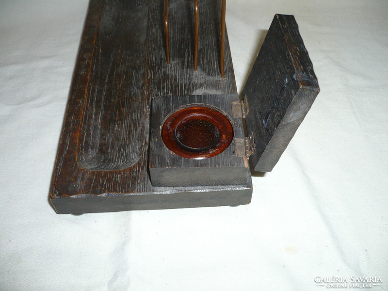 Antique wooden inkstand with worn decoration