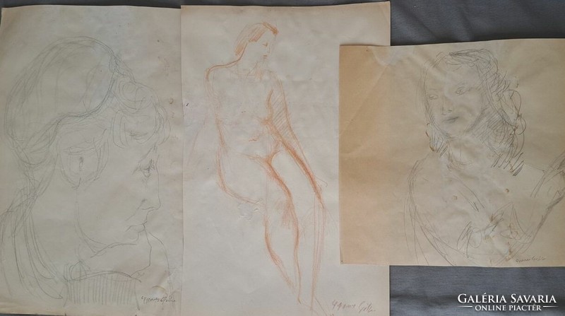 Gyenes putti (1888 - 1960) 3 sketches (worn condition)