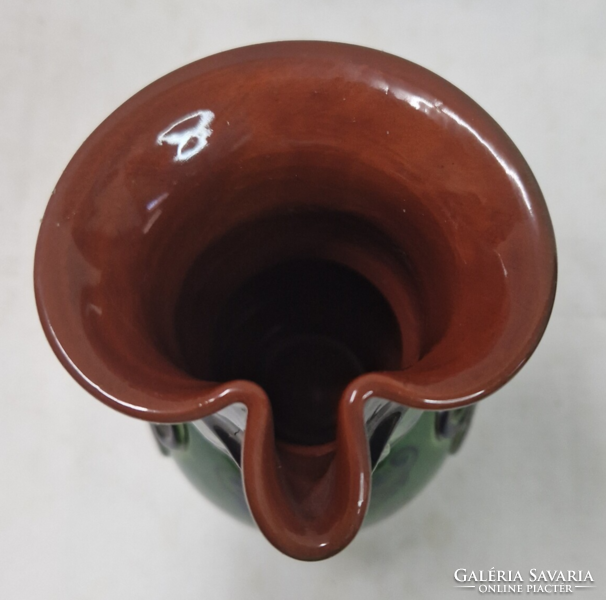 Marked green-black glazed ceramic miska jug 15.5 cm.