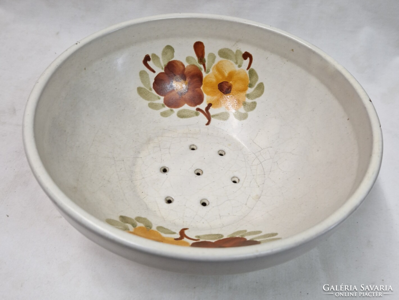 Városlőd marked glazed painted ceramic fruit washing filter bowl