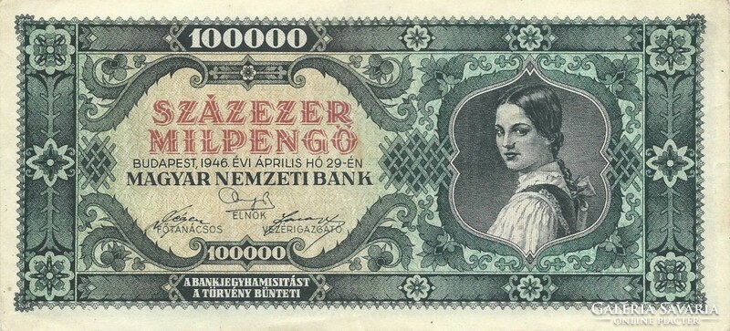 One hundred thousand milpengő 1946.