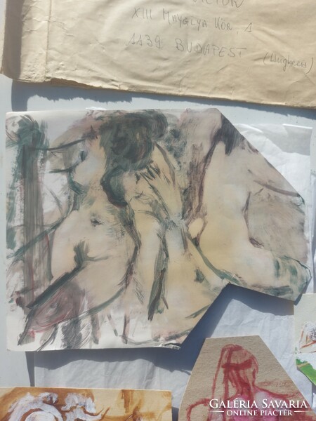 9 db Fáy Győző erotikus festmény-szösszenet, kartonpapírra, a legnagyobb mérete cca. 28 cm