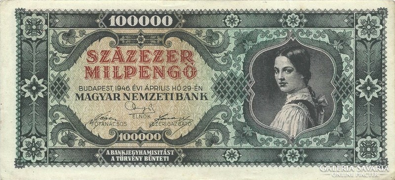 One hundred thousand milpengő 1946 2.