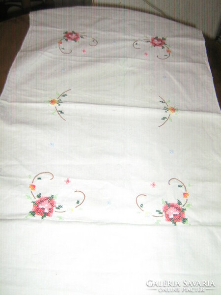 Runner with beautiful tiny cross-embroidered rose tablecloth